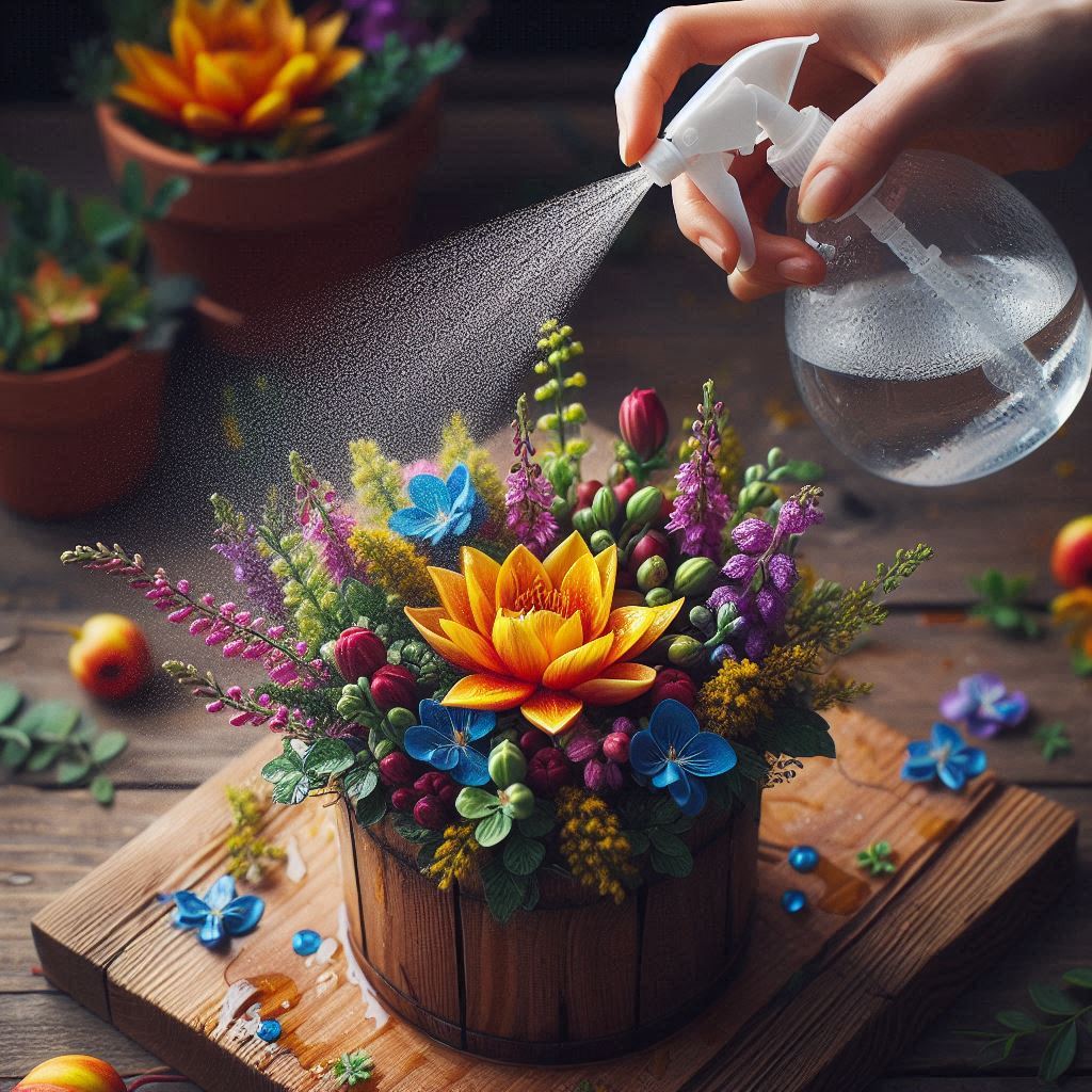 Rociar flores con Agua pulverizada